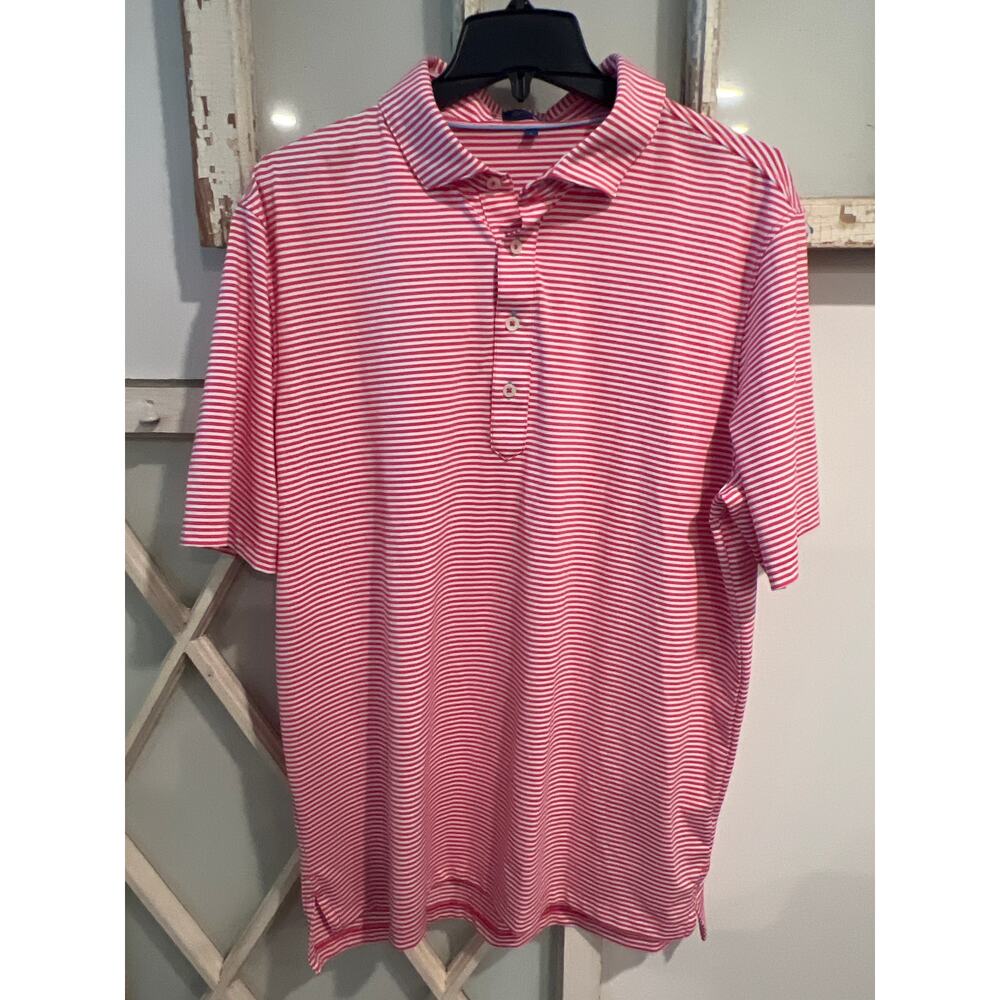 Stitch size large pink and white striped golf polo shirt